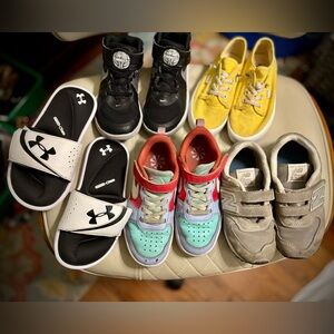 Boy’s Size 13 Shoe Lot: Nike, Under Armour, New Balance Sneakers Slides Hi-Tops
